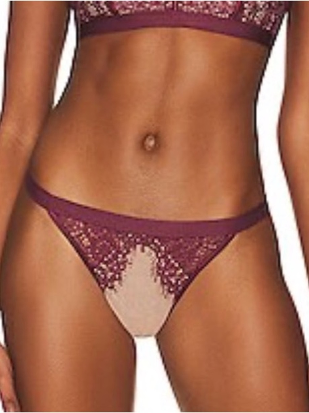 Cosabella Lace Thong Bikini Panty in Wine Deep Plum Nude One Size NWT